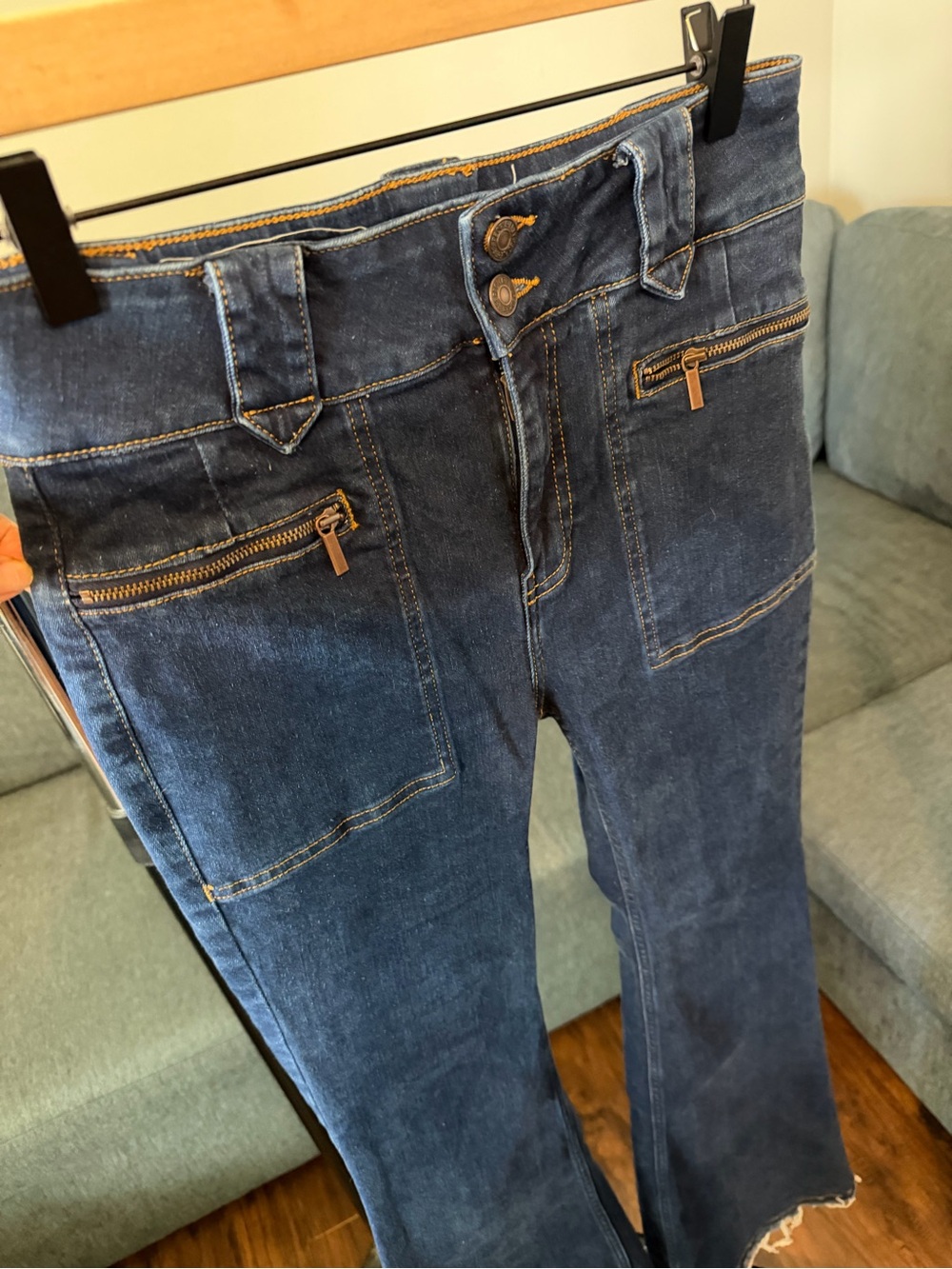 We The Free Dark Blue flare Jeans with Front Zipper Pockets